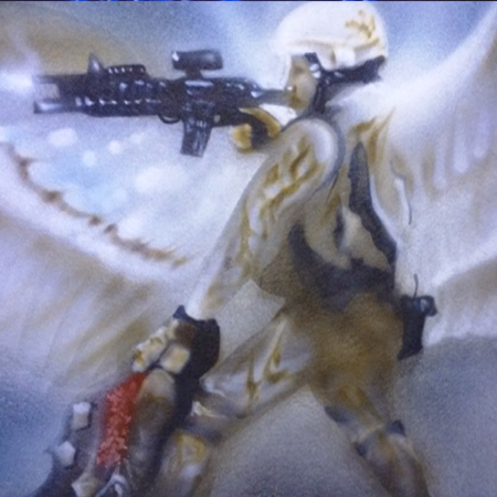 custom airbrushed hood liner with military motif